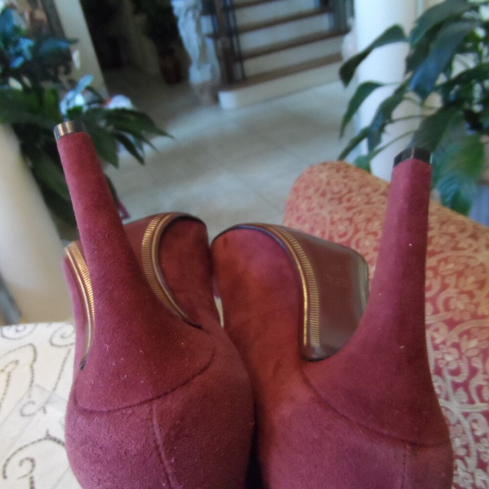 New Gucci Burgundy Kid Suede Leather Heeled Pumps Size 38B - Picture 14 of 16